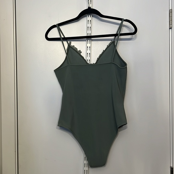 Topshop Sage Green Bodysuit with Floral Trim - Picture 4 of 4
